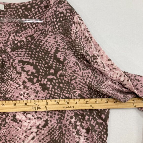 New Liz Claiborne Top size 2X Pink Brown Animal Print Stretch Knit Long Sleeve - Picture 5 of 7